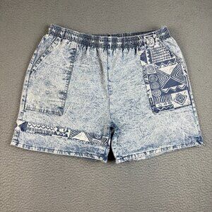 VTG 80s Acid Wash Jeans Shorts Womens Large 34x6" Aztec Elastic Waist USA Made